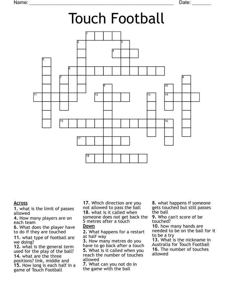 Touch Football  Crossword