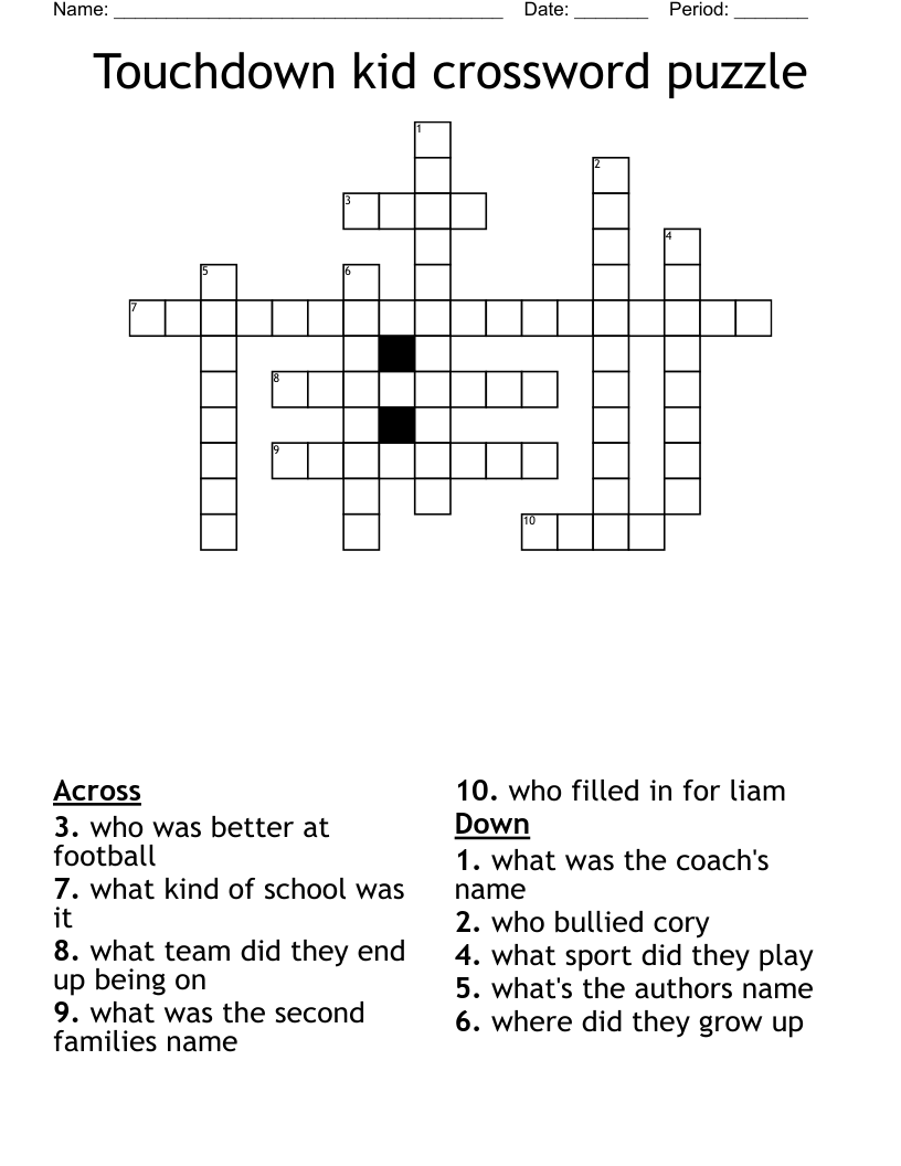 Touchdown kid crossword puzzle