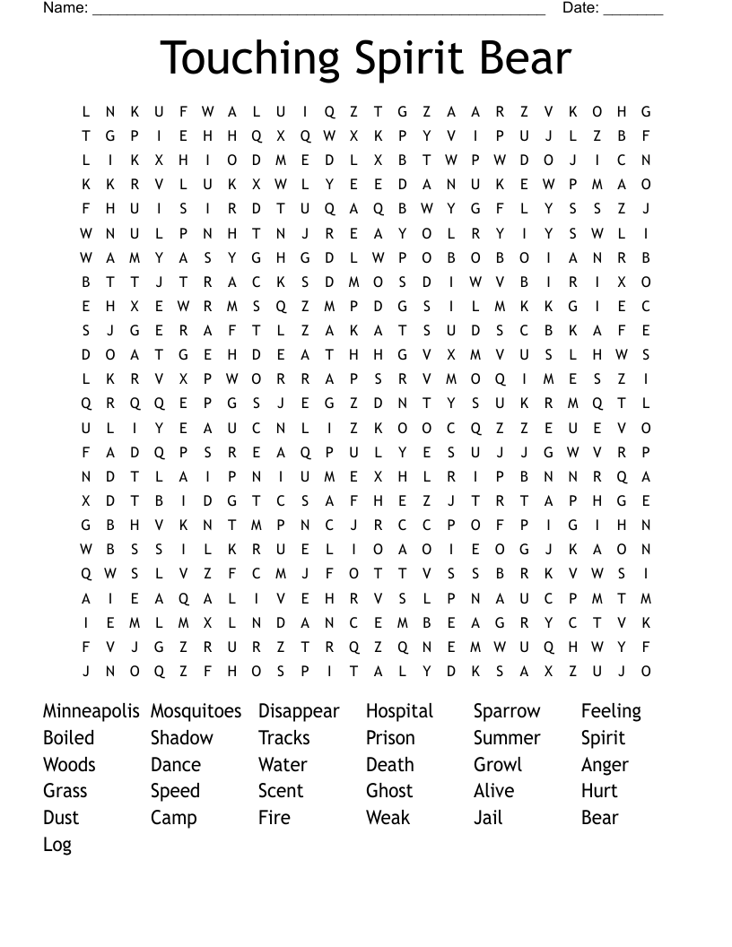 Touching Spirit Bear Word Search