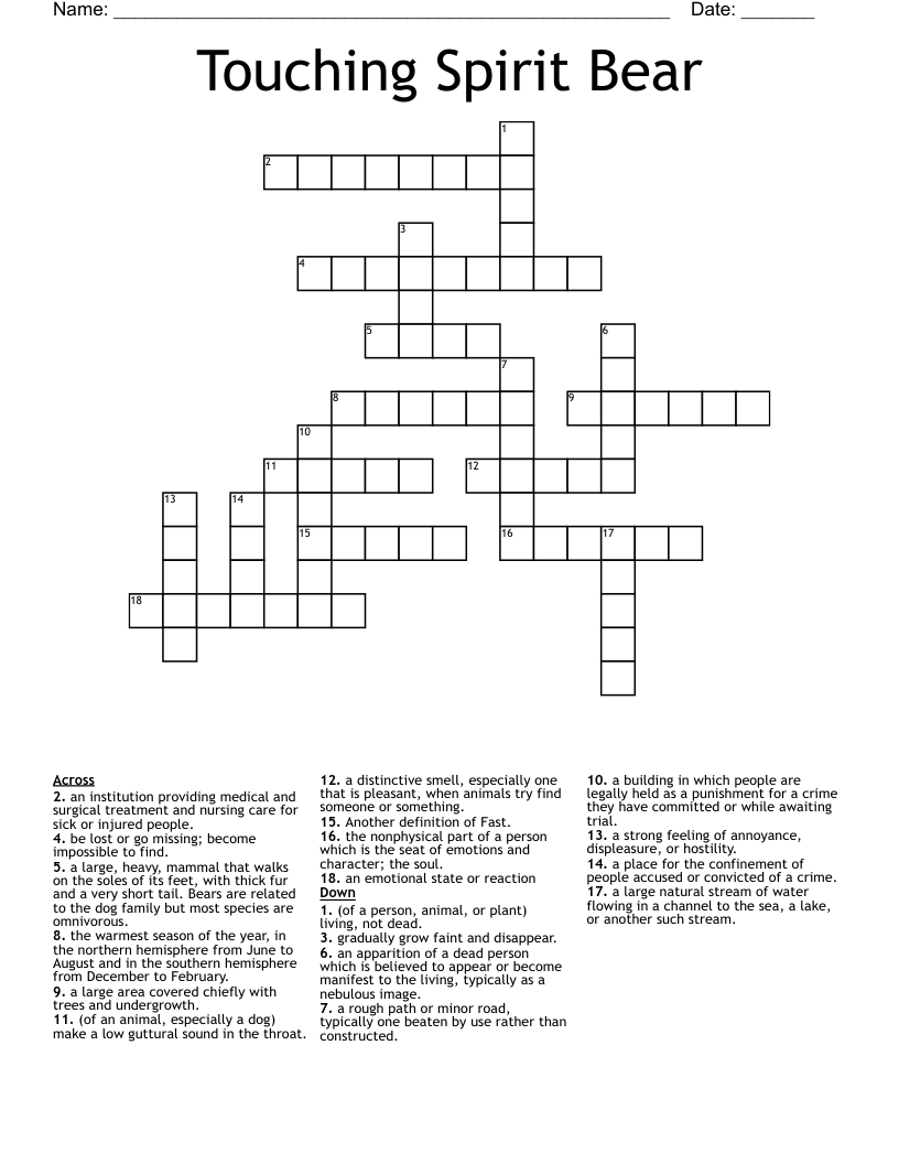 Touching Spirit Bear Crossword