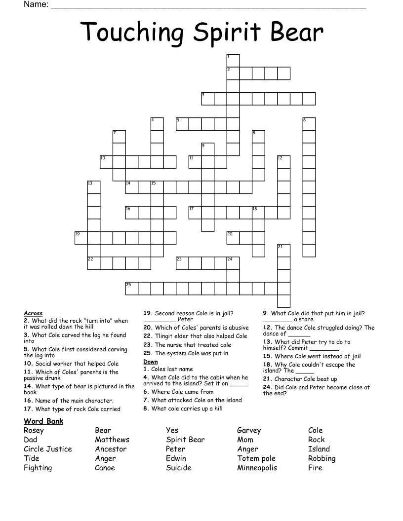 Touching Spirit Bear Crossword