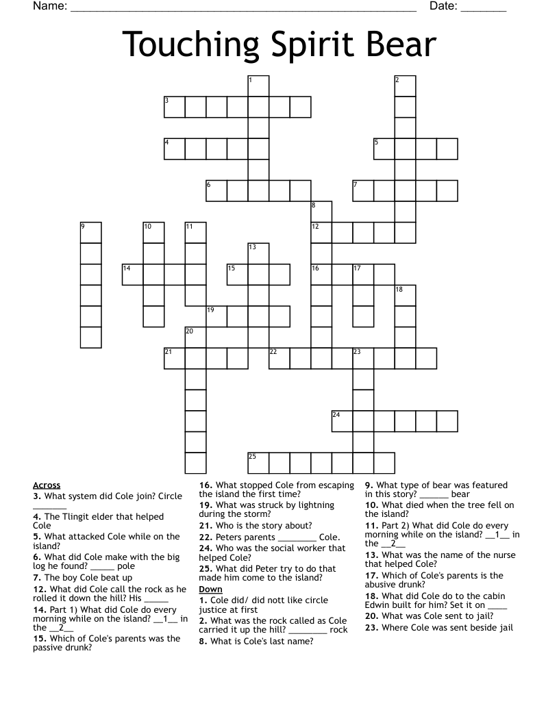 Touching Spirit Bear Crossword