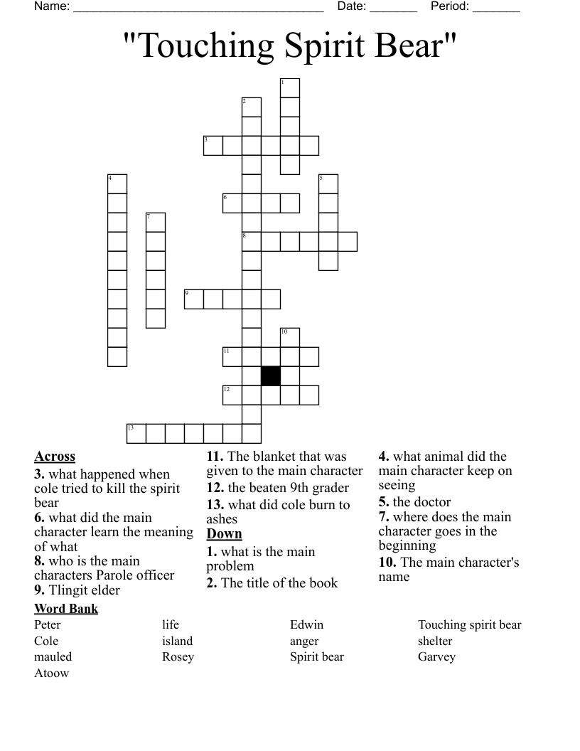 "Touching Spirit Bear" Crossword