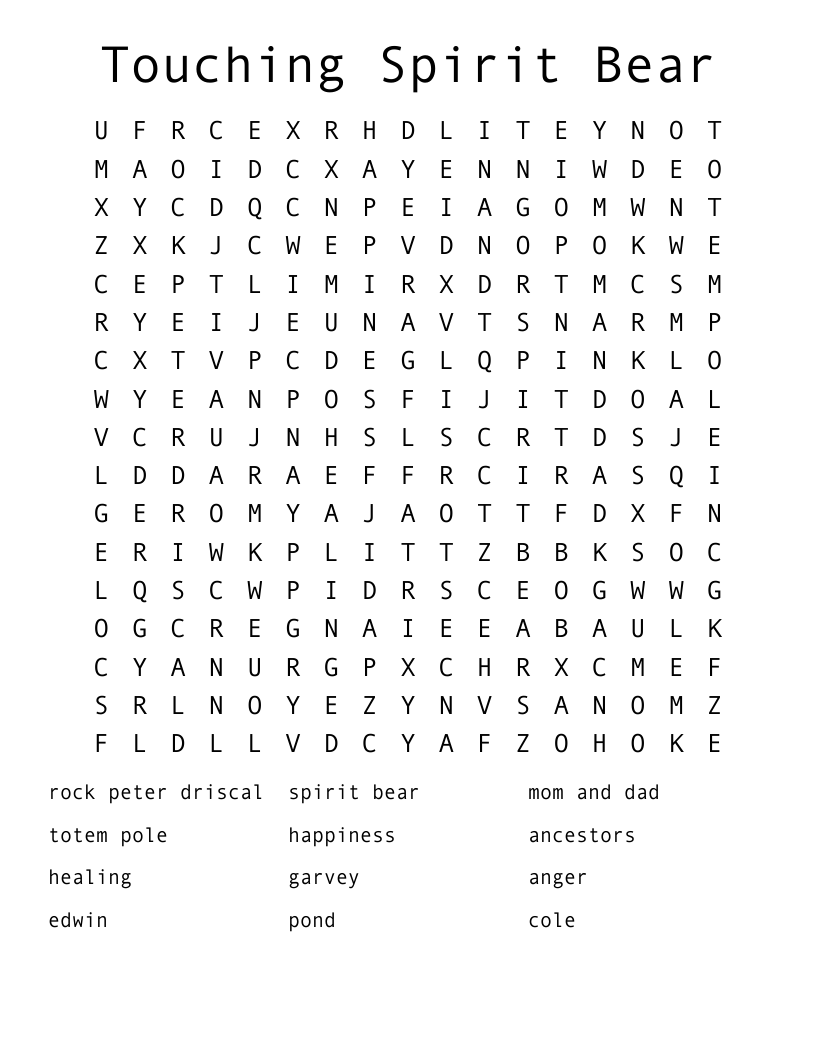 Touching Spirit Bear Word Search