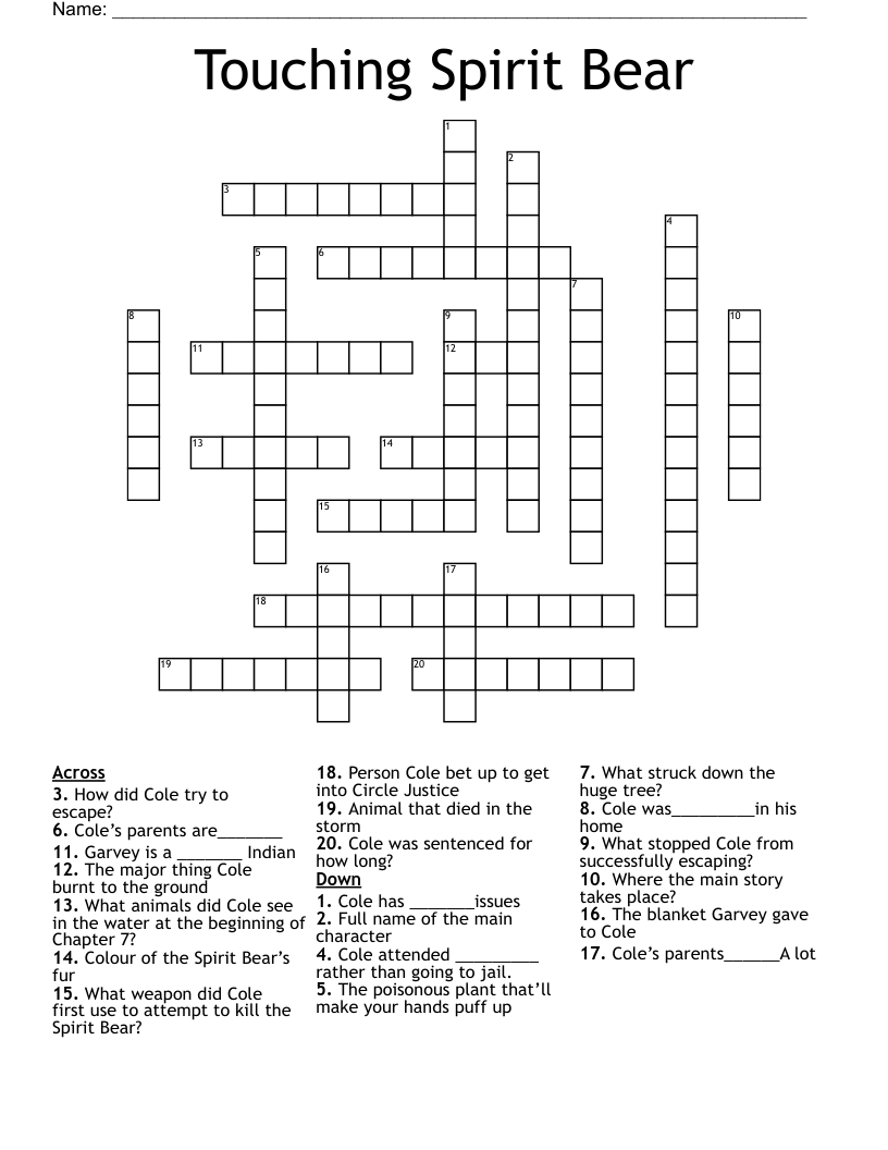Touching Spirit Bear Crossword