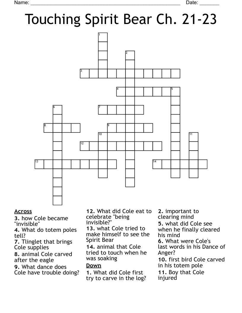 Touching Spirit Bear Ch. 21-23 Crossword