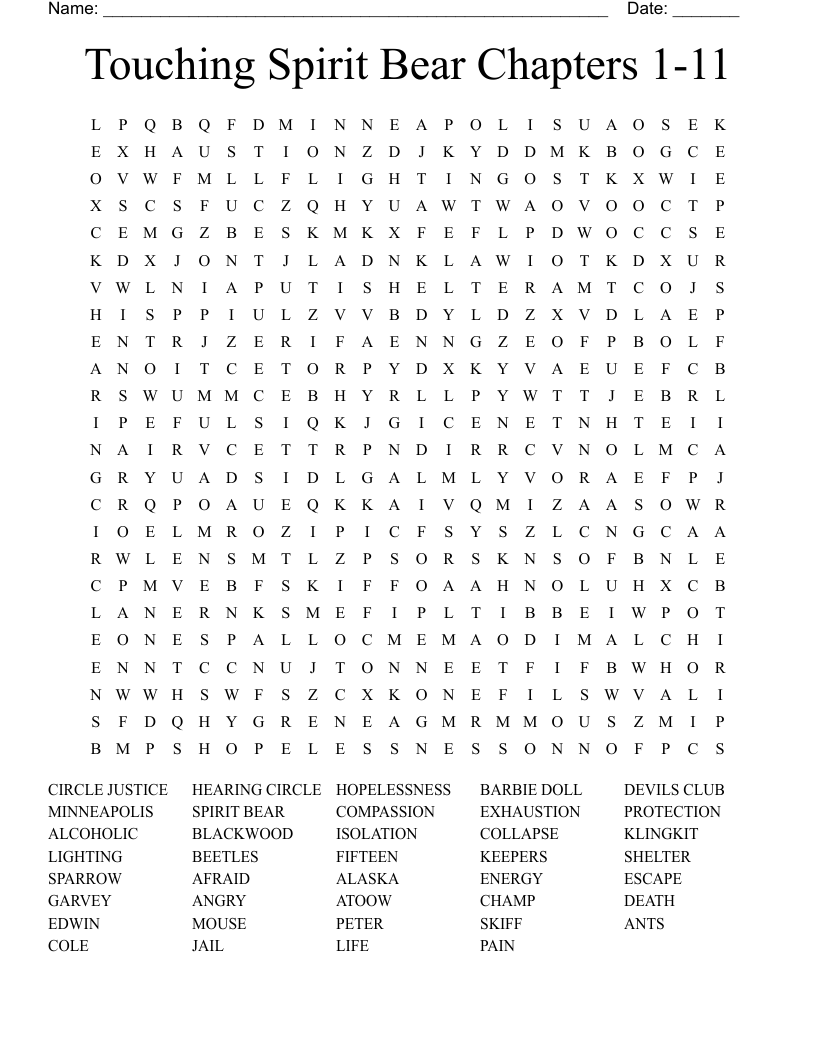 Touching Spirit Bear Chapters 1-11 Word Search