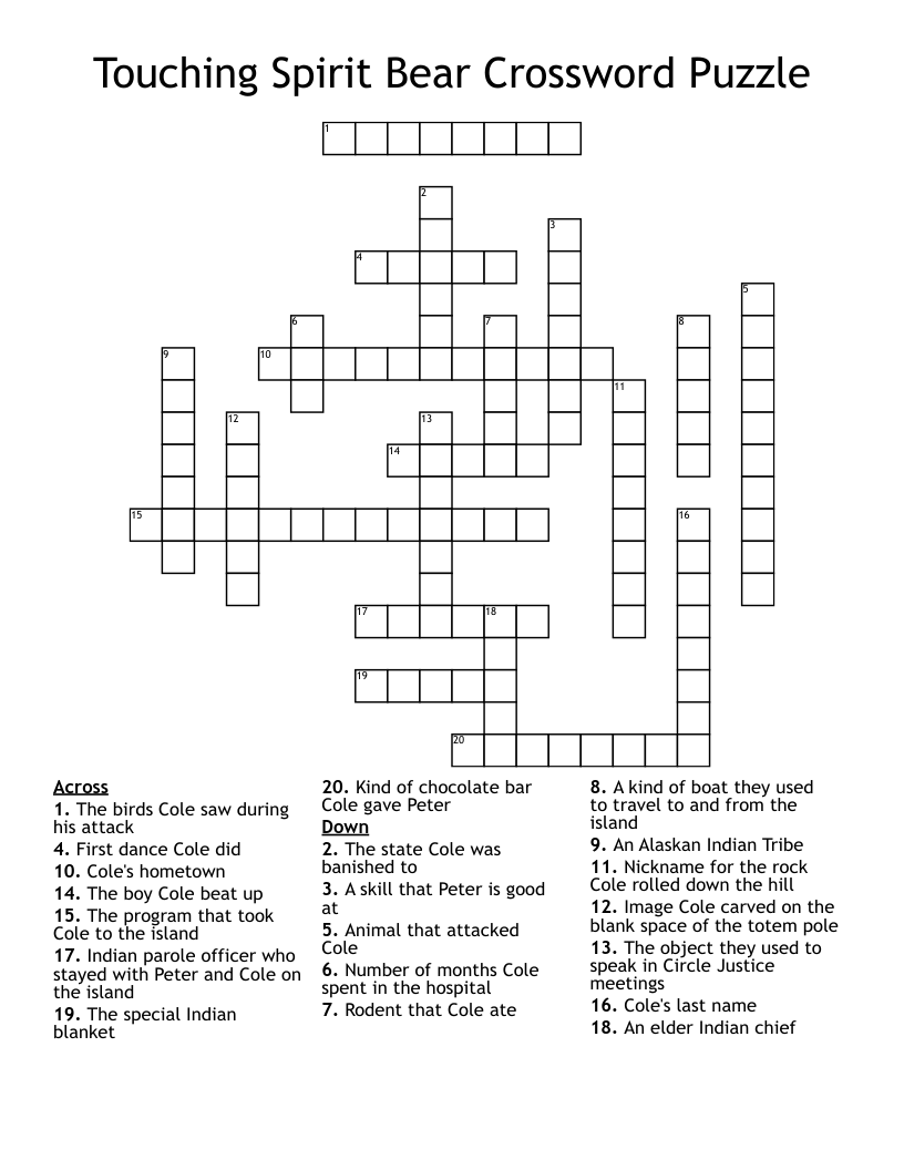 Touching Spirit Bear Crossword Puzzle