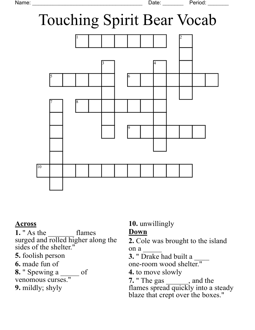 Touching Spirit Bear Vocab Crossword