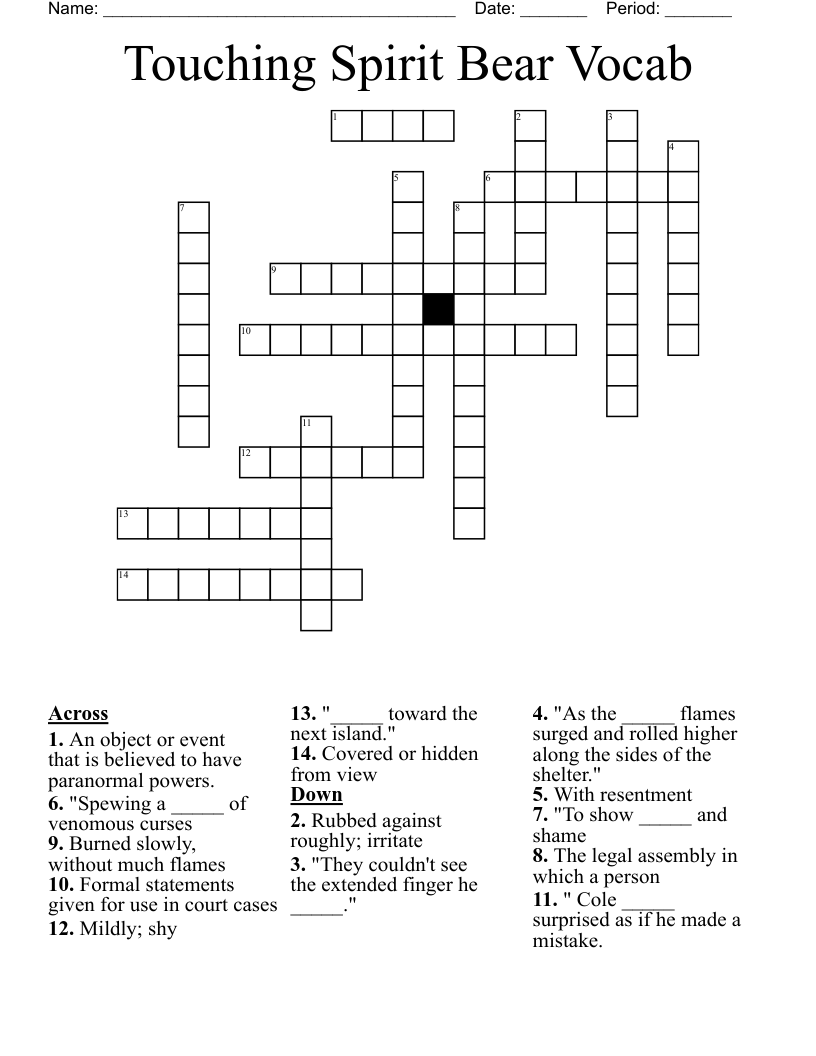 Touching Spirit Bear Vocab Crossword