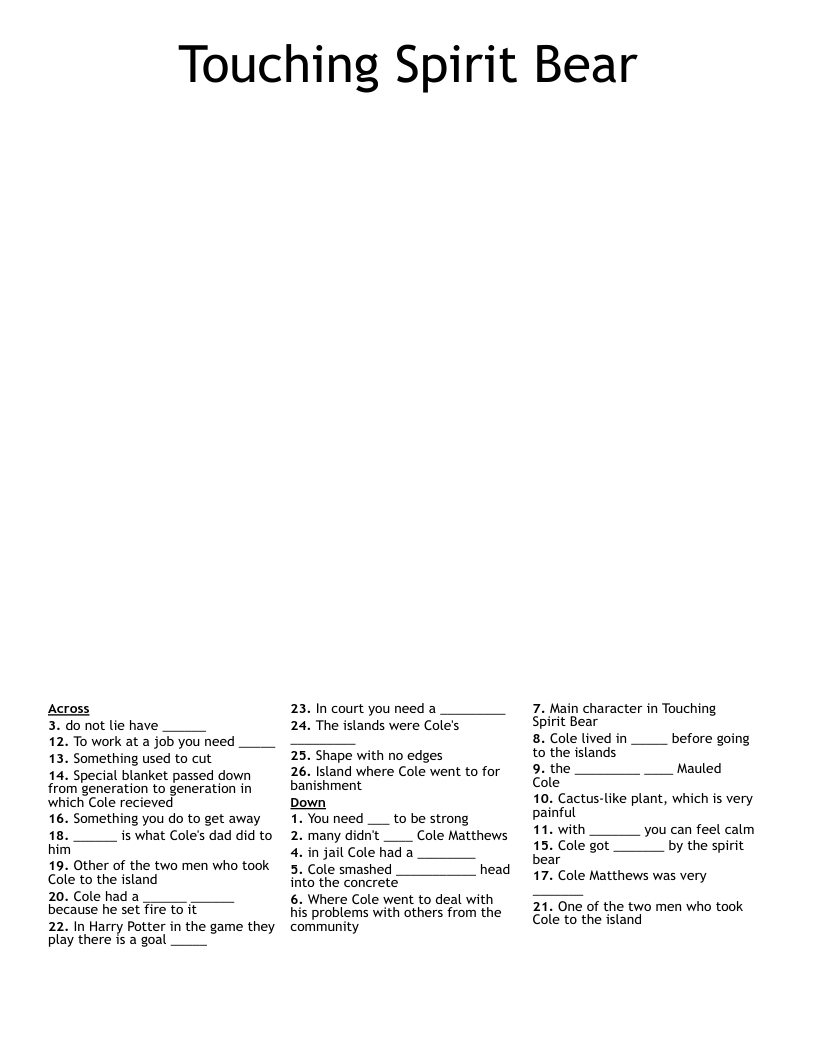 Touching Spirit Bear  Crossword