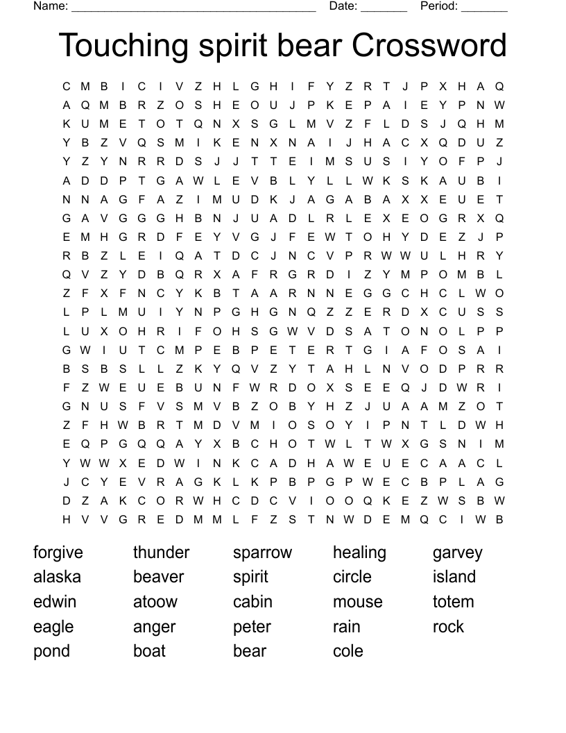 Touching spirit bear Crossword Word Search