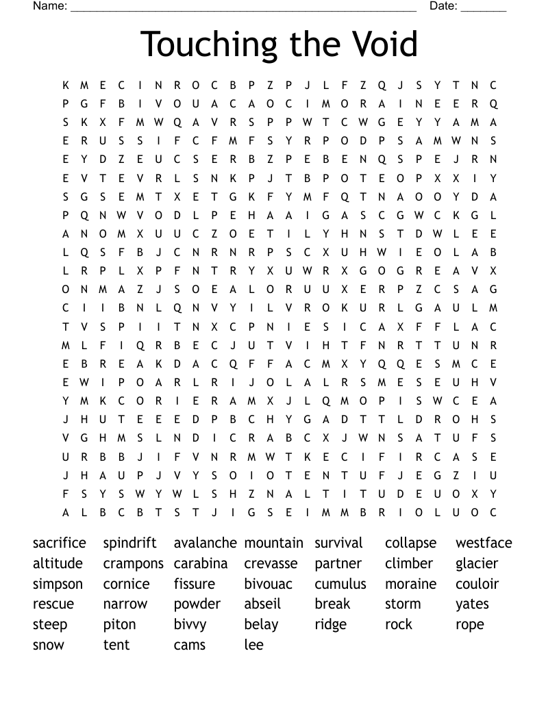Touching the Void Word Search