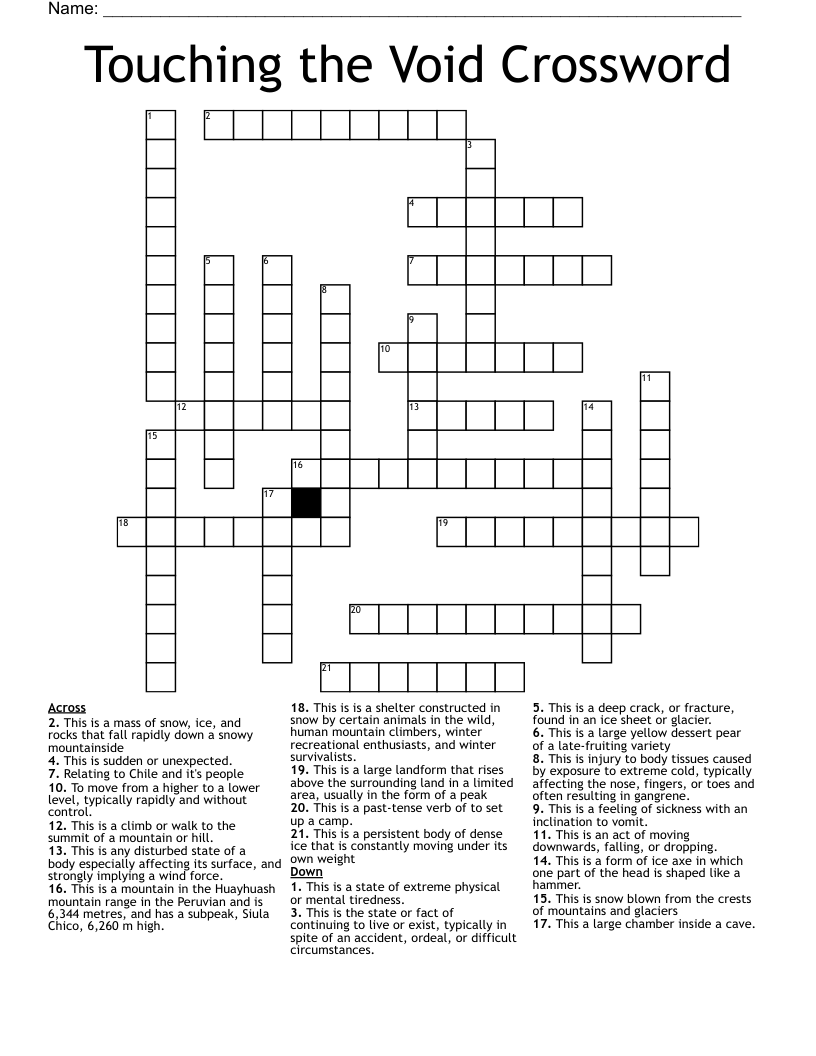 Touching the Void Crossword
