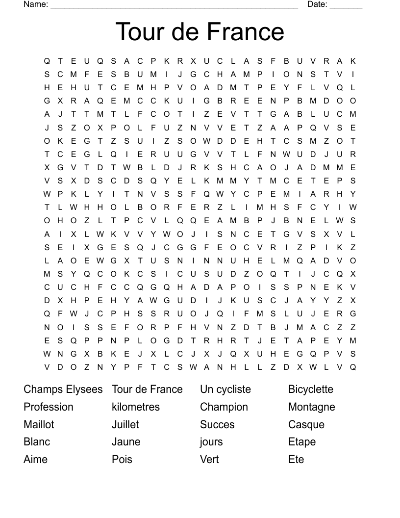 Tour de France Word Search