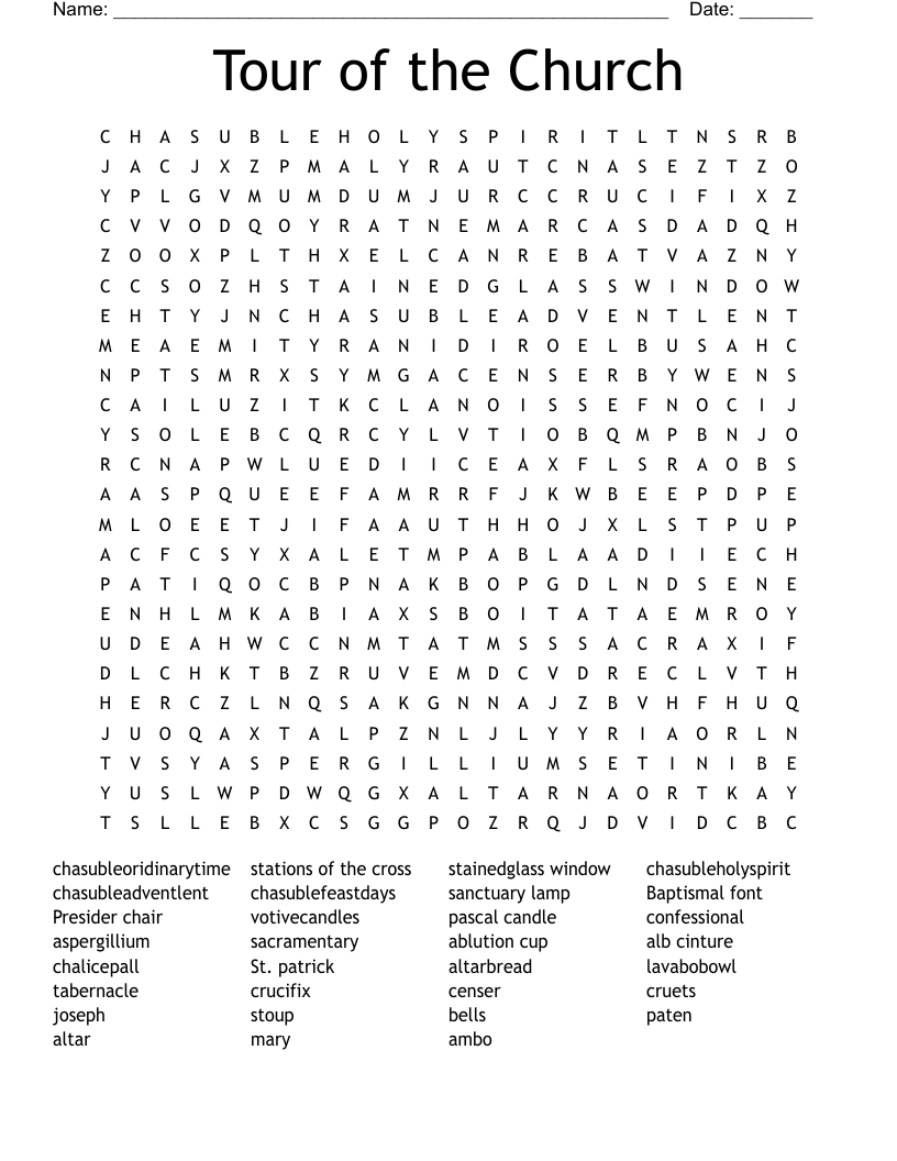 Tour of the Church Word Search