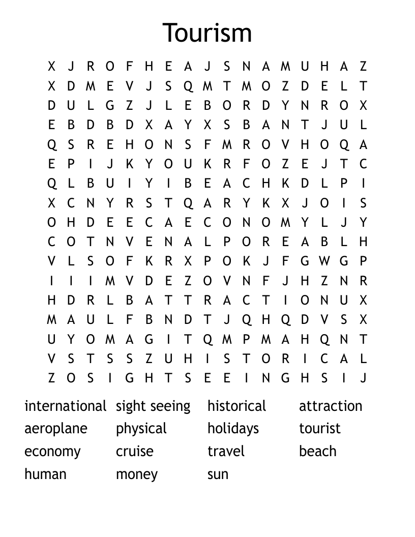 Tourism Word Search