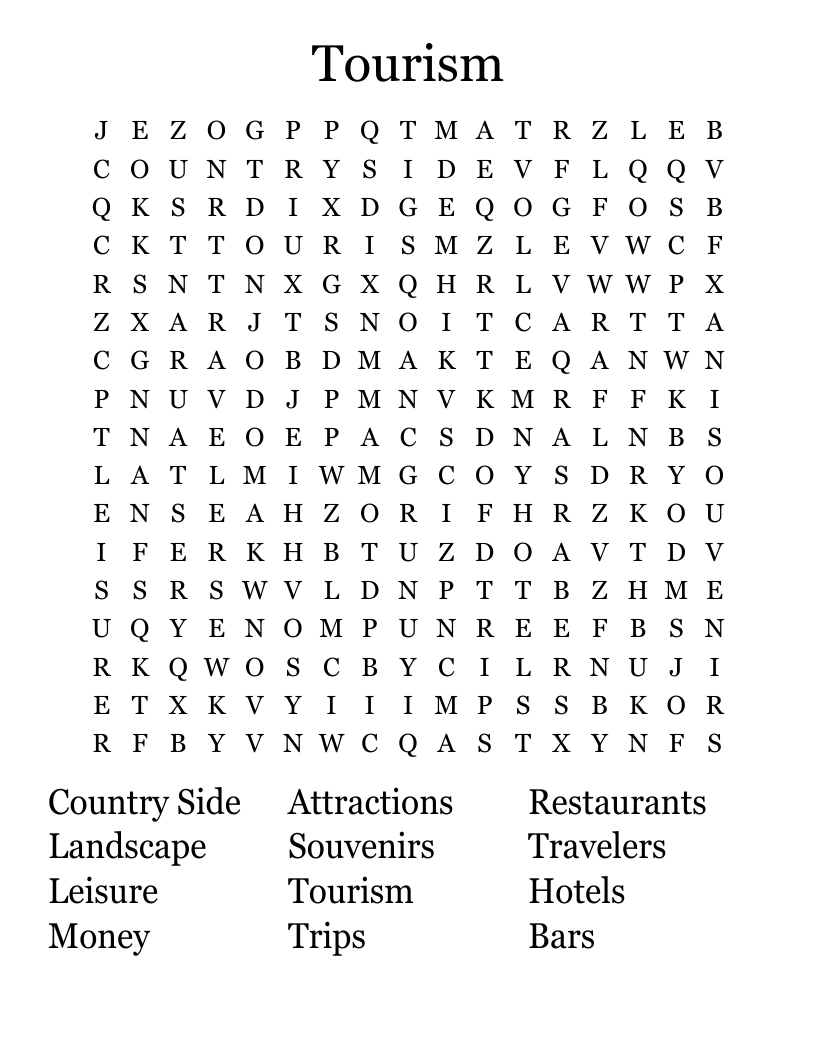 Tourism Word Search