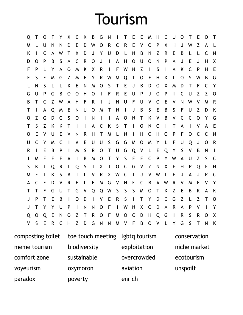 Tourism Word Search