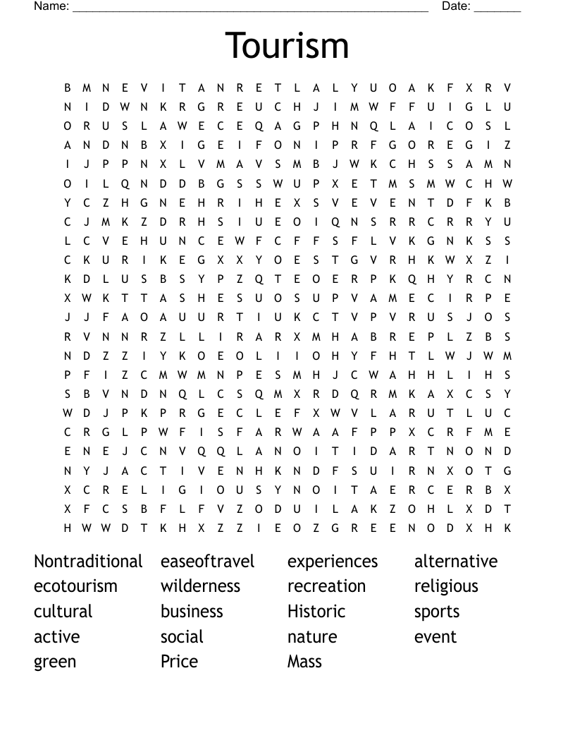Tourism Word Search