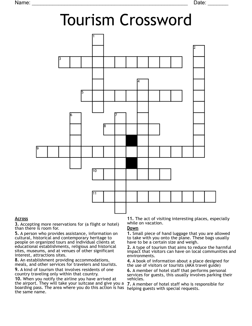Tourism Crossword