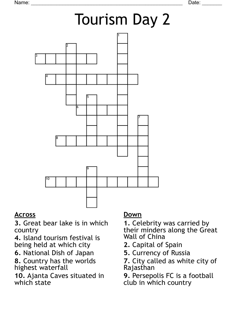 Tourism Day 2 Crossword