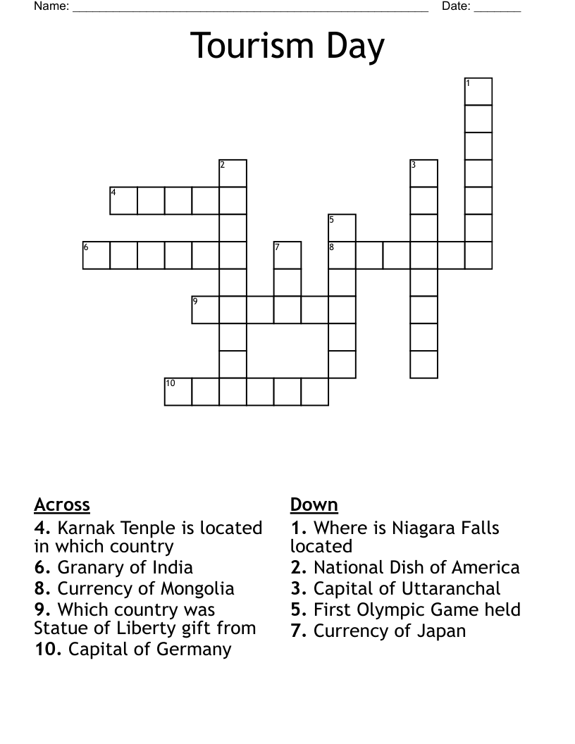 Tourism Day Crossword