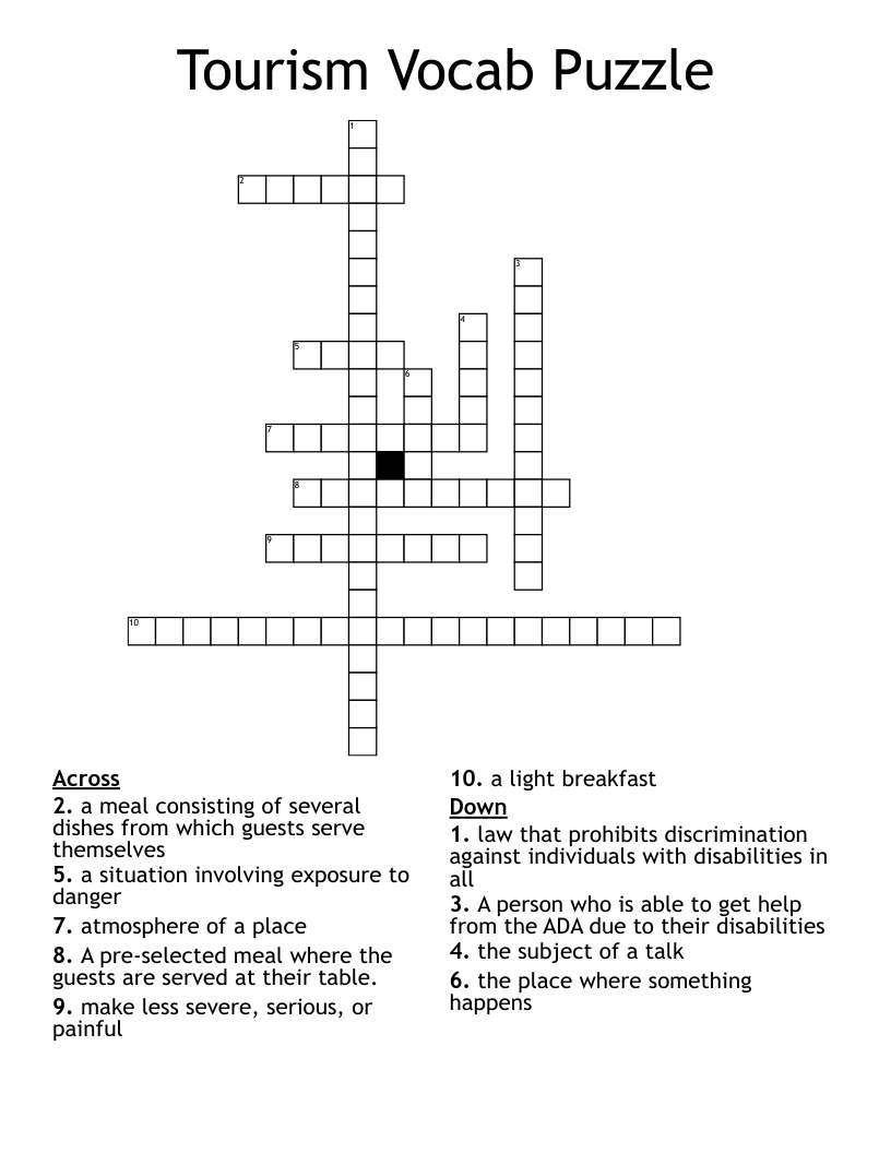 Tourism Vocab Puzzle Crossword