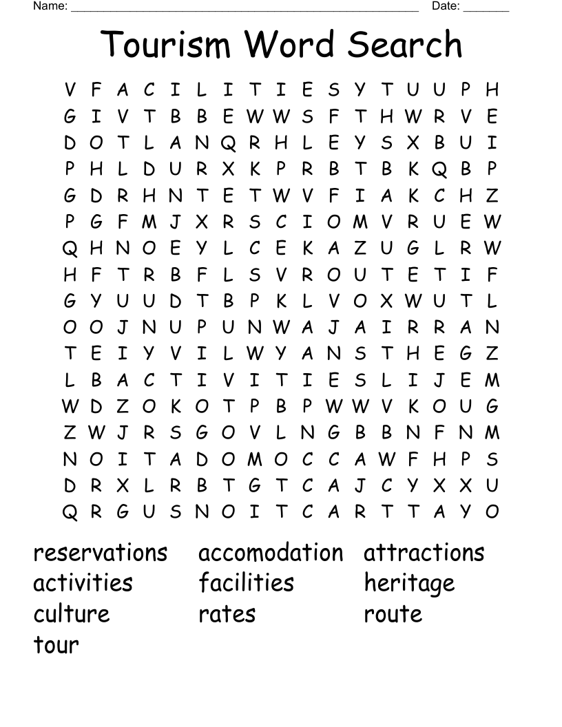 Tourism Word Search