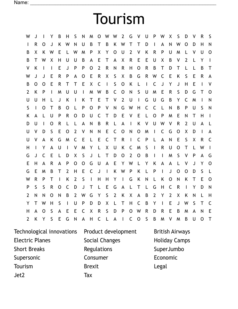Tourism  Word Search