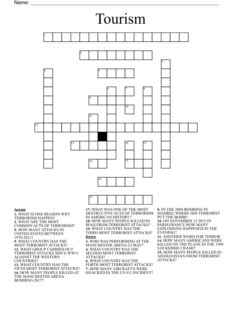 Tourism   Crossword