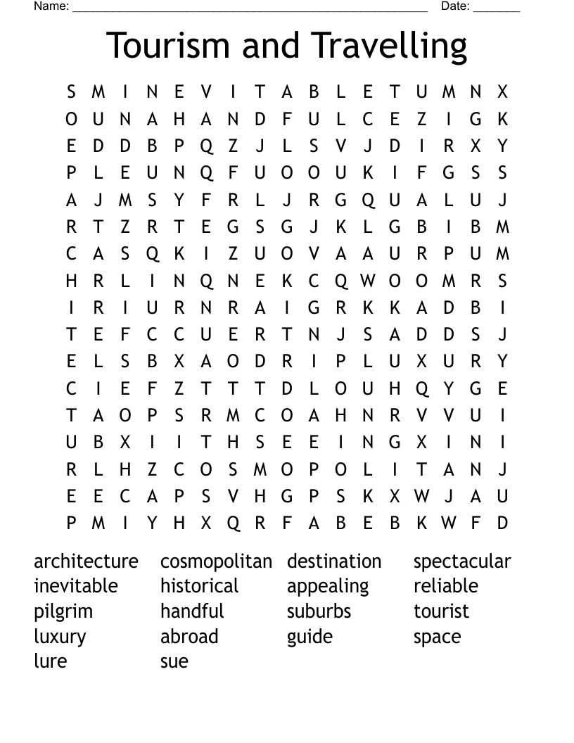 Tourism and Travelling Word Search