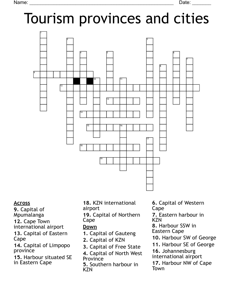 Tourism provinces and cities Crossword