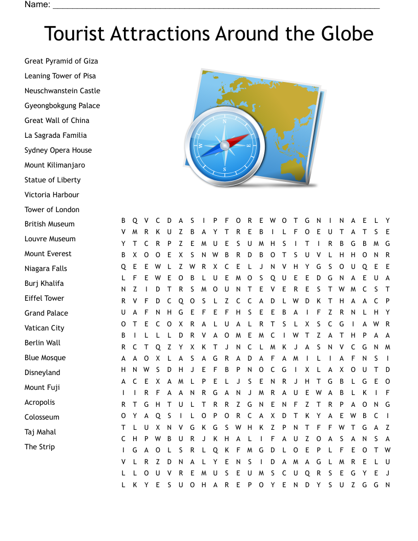 Tourist Attractions Around the Globe Word Search