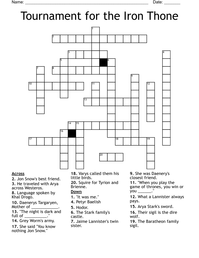Tournament for the Iron Thone Crossword
