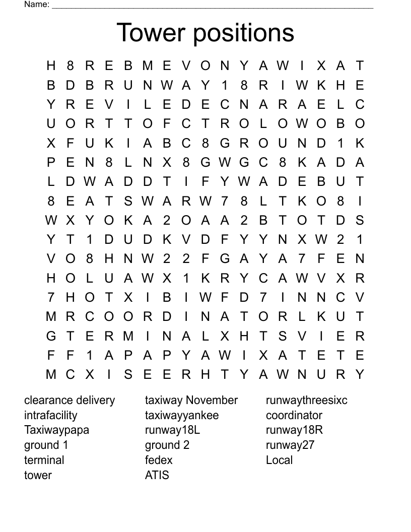 Tower positions  Word Search