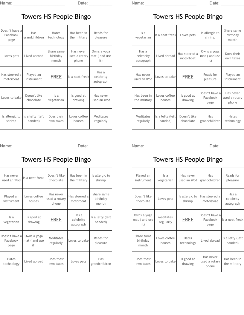 Towers HS People Bingo