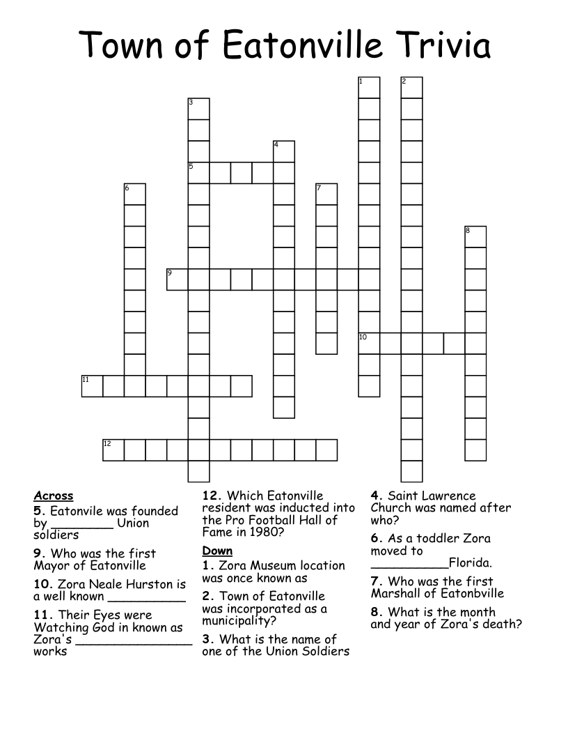 Town of Eatonville Trivia Crossword