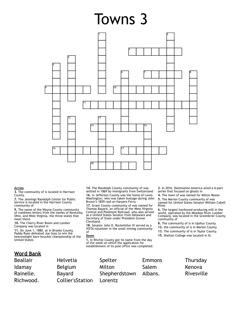 Towns 3 Crossword