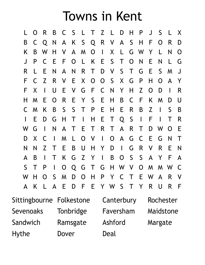 Towns in Kent Word Search