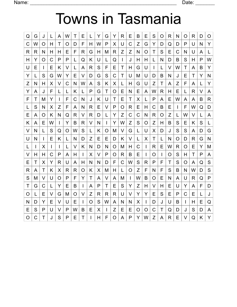 Towns in Tasmania Word Search