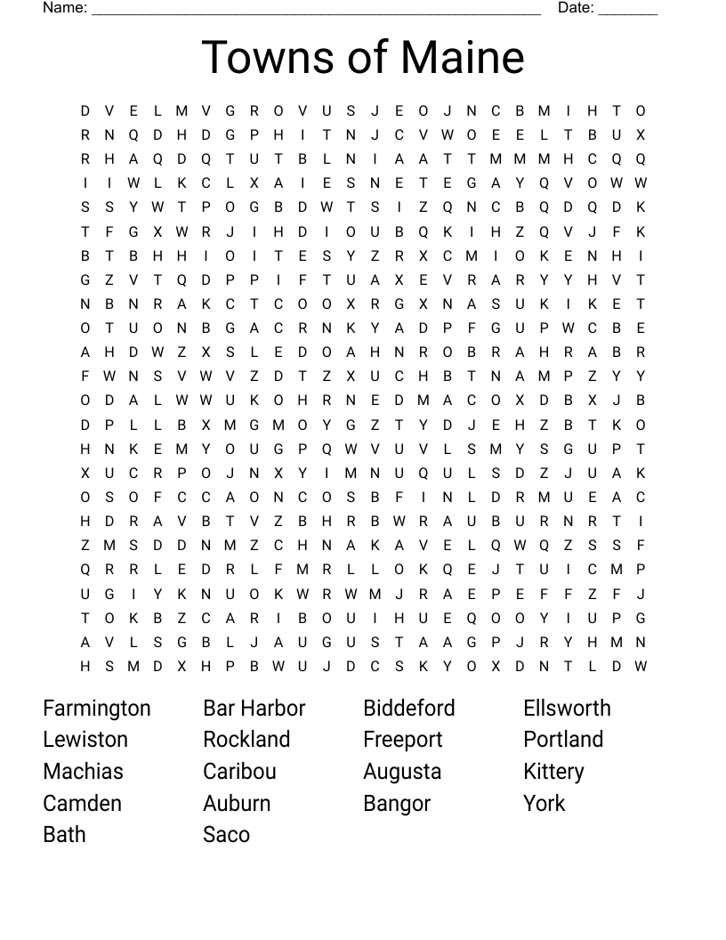Towns of Maine Word Search