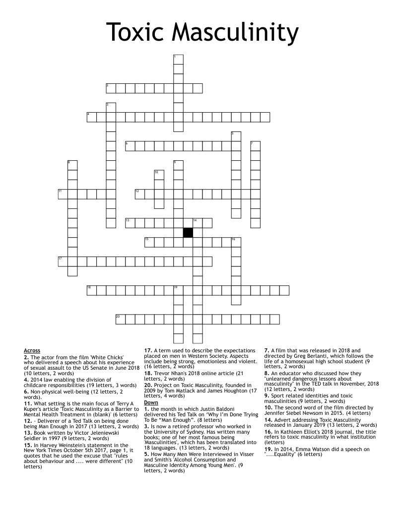 Toxic Masculinity Crossword