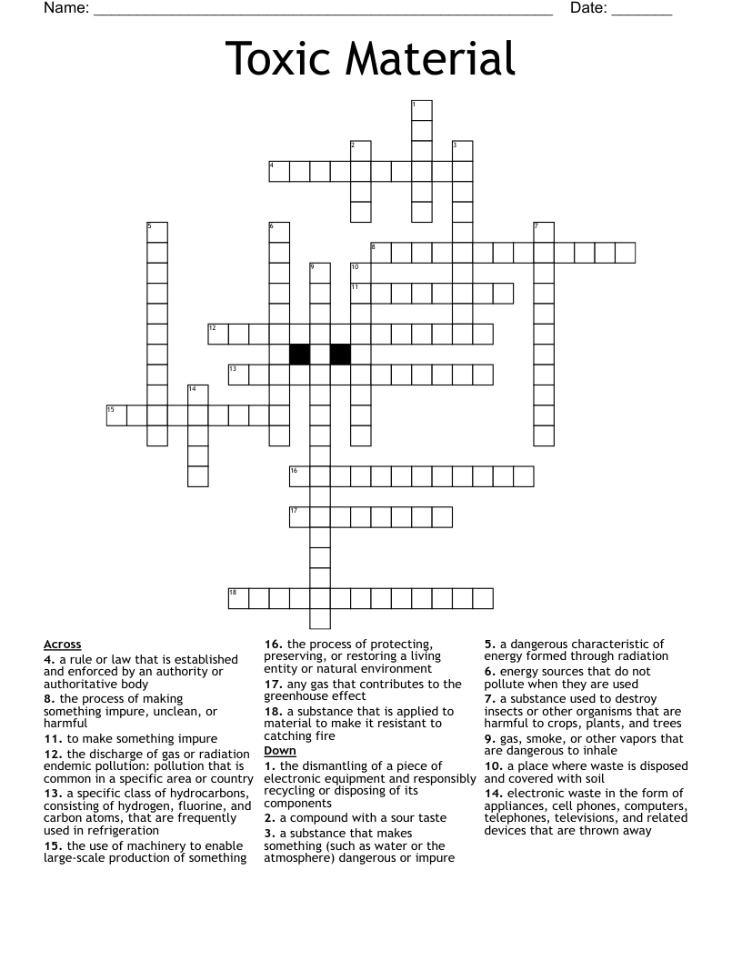 Toxic Material Crossword