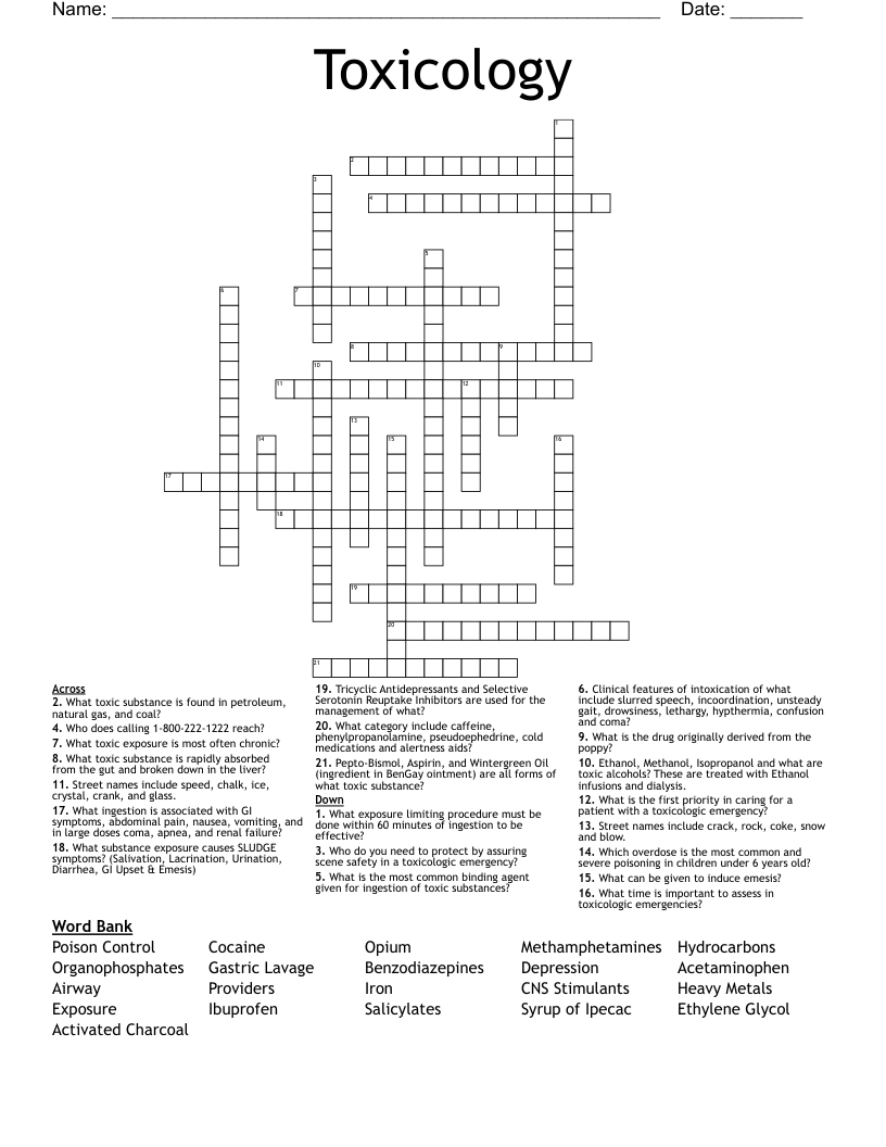 Toxicology Crossword