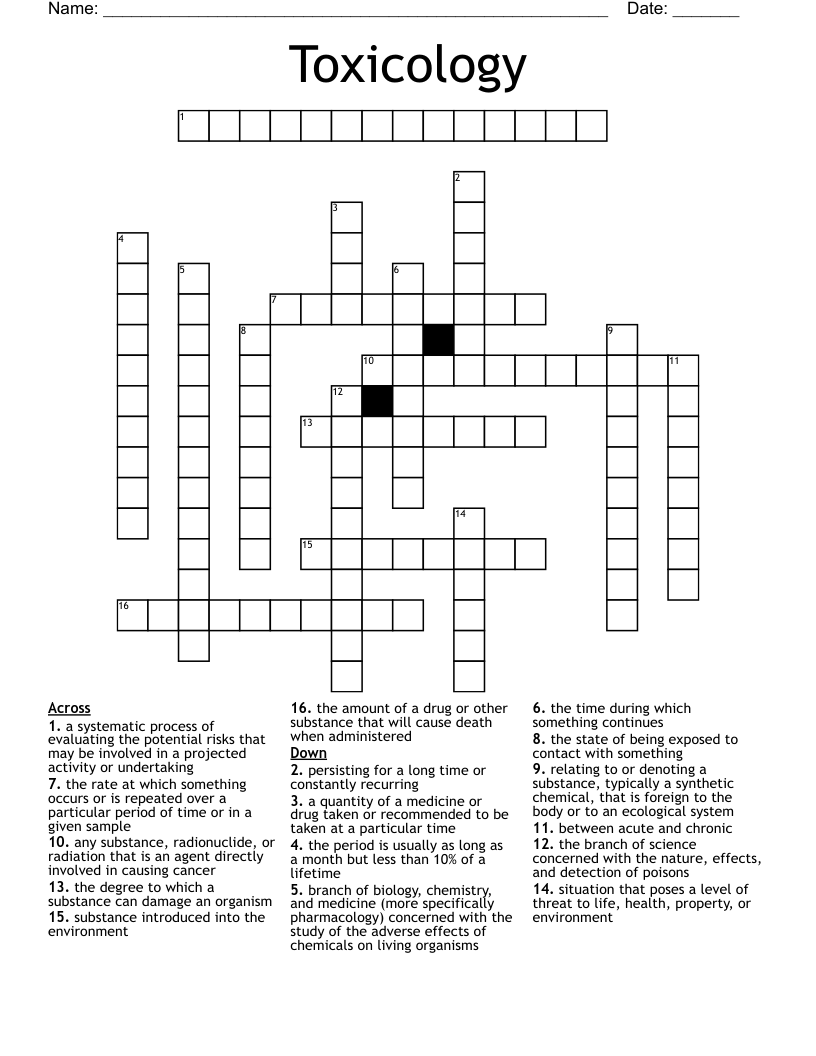 Toxicology Crossword