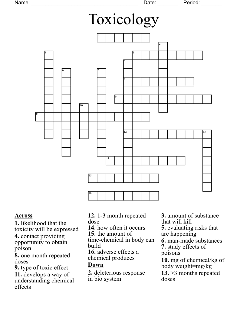 Toxicology Crossword