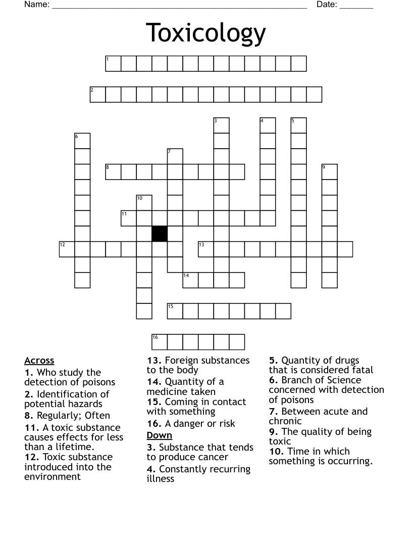 Toxicology Crossword