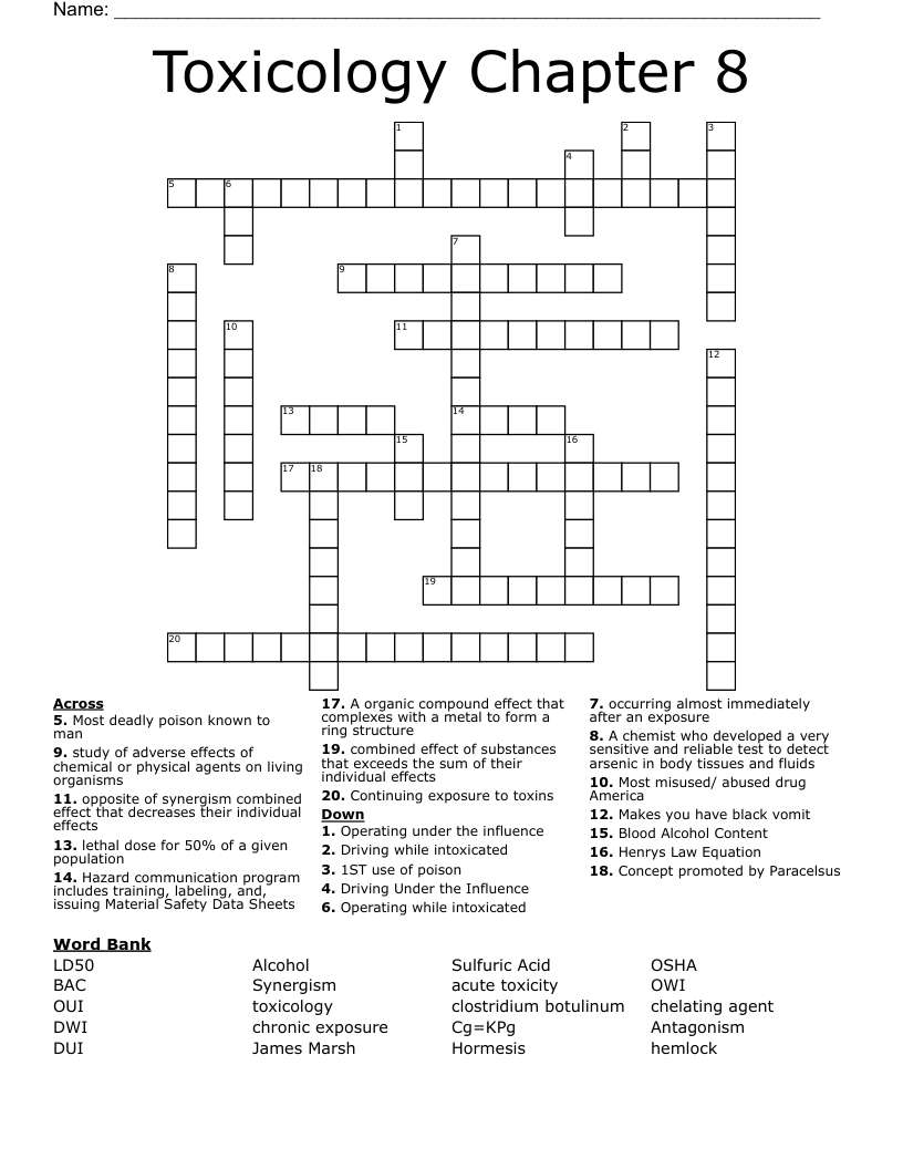 Toxicology Chapter 8 Crossword