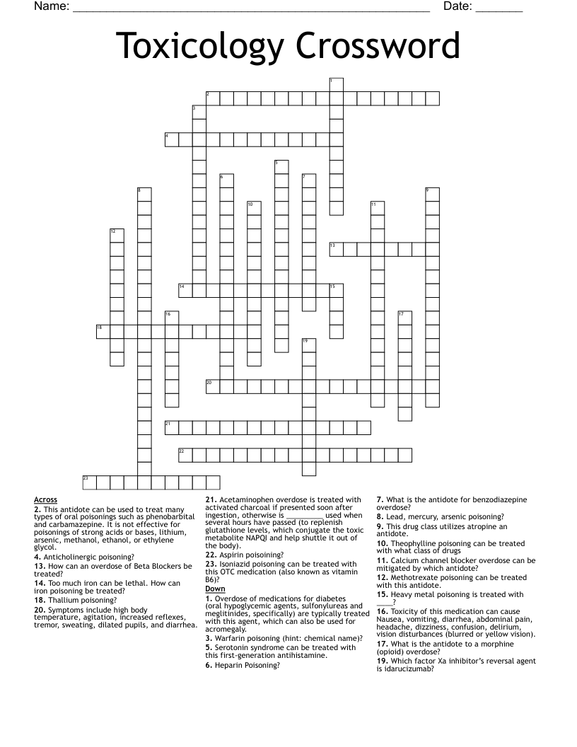 Toxicology Crossword